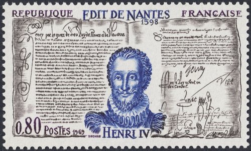 Enrique IV y el edicto de Nantes, firmado en abril de 1598