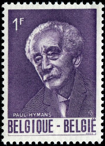 El político belga Paul Hymans. Sello emitido por Bélgica en 1965