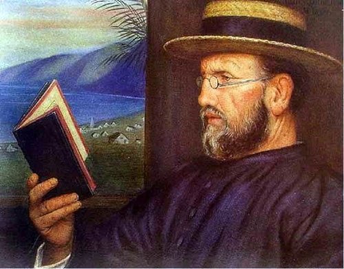 Retrato de Damián de Molokai que Jean de Vos incide en el sello
