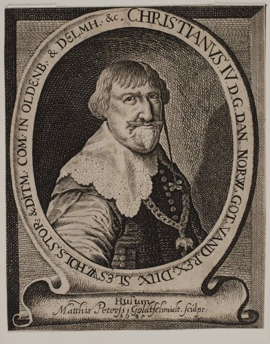 Christian IV, rey de Noruega y Dinamarca (1588-1648), en un grabado de Mattis Petersen, 1645