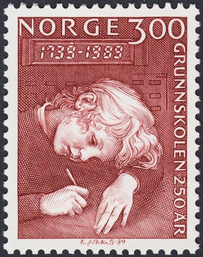 Niño escribiendo. Noruega, 1989. Calcografía