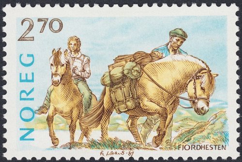 Noruega, 1987. Razas de caballos. Caballo fiordo