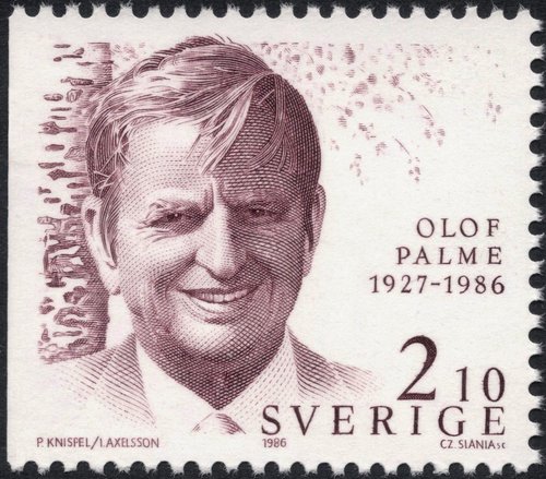 Uno de los dos valores del sello de Olof Palme. Suecia, 1986