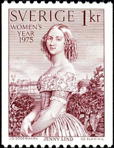 Sello de Jenny Lind emitido por Suecia en 1975