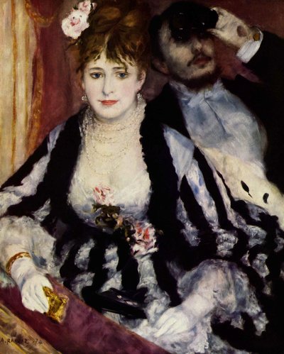 Pintura de Renoir, La loge (El palco, 1874).  Courtauld Institute of Art, Londres