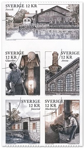 Imagen promocional del Correo sueco con la serie completa, diseñada por Norbert Tamas, y grabada por Naszarkowski y Sjööblom