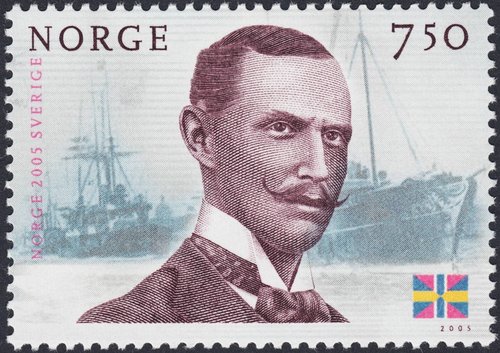 Retrato del Rey Haakon VII de Noruega, grabado por Sverre Morken