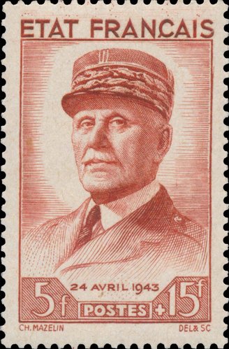 Retrato de Pétain diseñado y grabado por Charles Mazelin