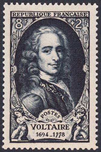 Sello de Voltaire de 1949, diseñado y grabado por  Charles Mazelin