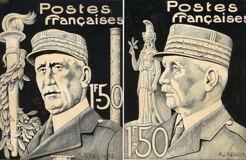 Mariscal Pétain. Diseños de René Grégoire, 1940 y 1942. Proyectos no adoptados