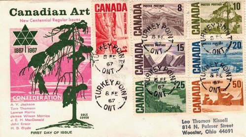 Arte canadiense. Sobre de Primer Día con los siete sellos de la serie