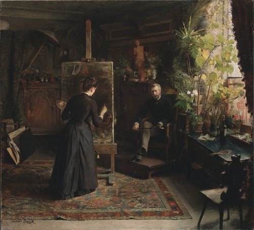 La artista Bertha Wegmann pintando un retrato, por Jeanna Bauck (1840–1926)