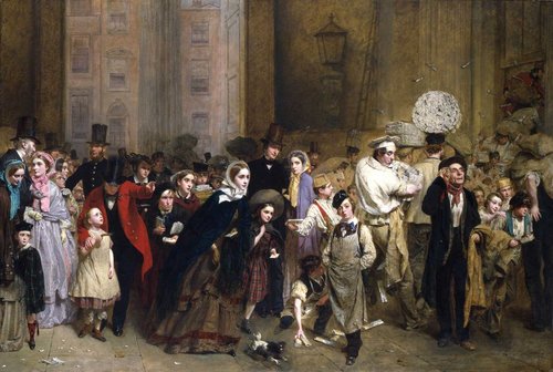 &quot;The General Post Office, One Minute to Six&quot;, de George Elgar Hicks. Versión final. Óleo sobre panel, 108 x 153 cm