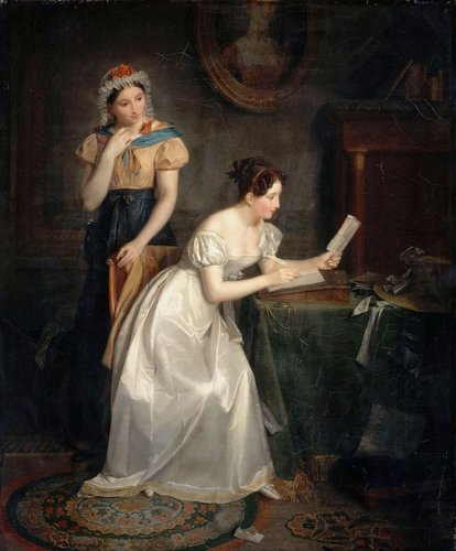 &quot;La Réponse à la lettre&quot;, de Jean-Augustin Franquelin. Óleo sobre lienzo