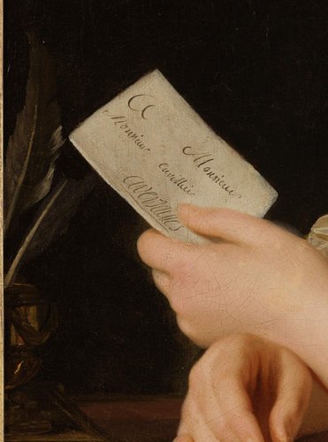 Detalle de la carta que sostiene la retratada