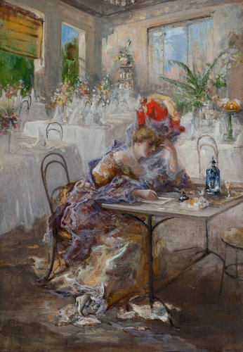 &quot;La lettera&quot; o &quot;Signora al Caffè&quot; (1908). Óleo sobre panel, 49 x 34 cm
