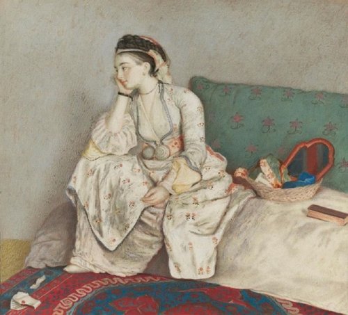 &quot;Una mujer pensativa&quot;. Pintura al temple