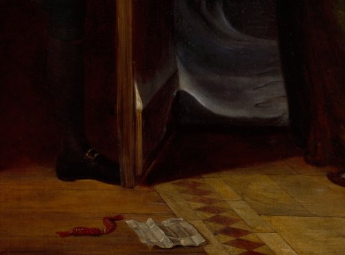 Detalle de la cartita en el suelo, quizá incriminatoria...