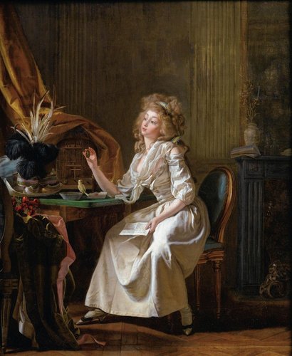 &quot;Jeune femme tenant une miniature&quot; (anterior a 1790). Óleo sobre tela, 46,5 x 39 cm