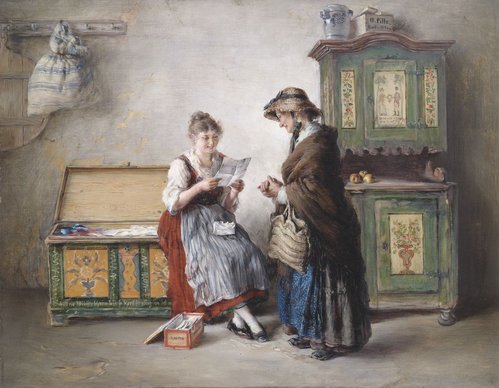 &quot;Madre e hija leyendo una carta&quot; (1886). Óleo sobre lienzo, 40 × 50 cm