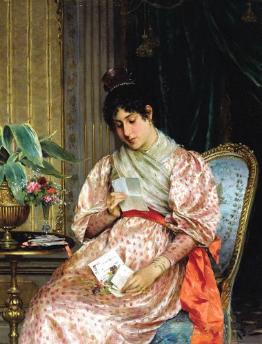 &quot;Una mujer joven leyendo una carta&quot;. Óleo sobre lienzo, 41.9x31.8 cm
