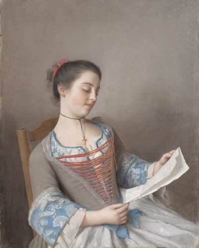 &quot;La liseuse&quot; (La bella lectora), 1746. Pastel sobre pergamino, 54.5 × 43 cm