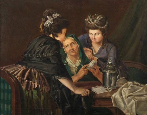 &quot;Hos spåkvinnan&quot; (La adivina). Pintura al óleo, 53x68 cm