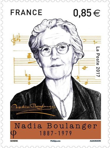Imagen promocional del sello de Nadia Boulanger, según el diseño de Florence Gendre