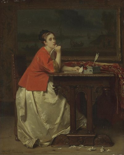 &quot;Mujer escribiendo una carta&quot;. Óleo sobre lienzo, 30 x 24.5 cm