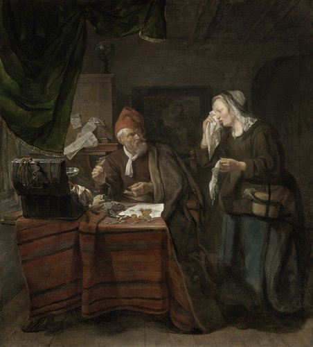 &quot;Prestamista visitado por una mujer que llora&quot; (1654). Óleo sobre lienzo, 74 x 67.2 cm