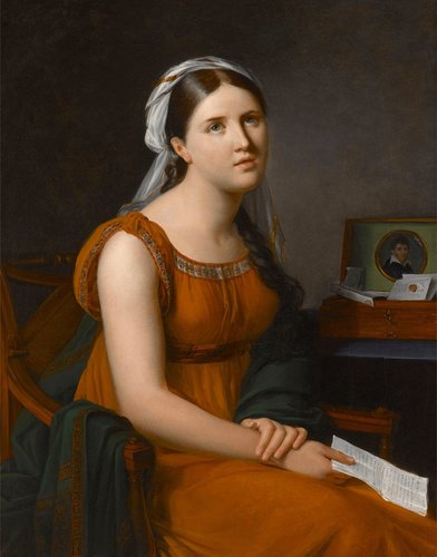 &quot;Retrato de una mujer joven sosteniendo una carta&quot; (sobre 1800). Óleo sobre lienzo, 91x71 cm