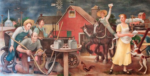 &quot;Country Post&quot; (1938), pintura mural de Doris Lee