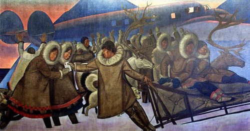 &quot;Mail Service in the Arctic&quot; (Servicio postal ártico, 1937), pintura mural de Rockwell Kent