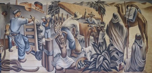 Parte derecha de la pintura mural Mail Carriers' (1935), de Fletcher Martin