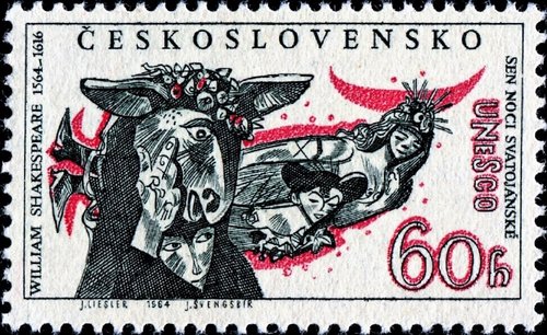 Emisión de 1964. Sello dedicado a Shakespeare. Grabado obra de Jiří Antonín Švengsbír