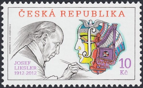 Centenario de Josef Liesler, República Checa, 2012. Diseño de Oldřich Kulhánek y grabado de Miloš Ondráček