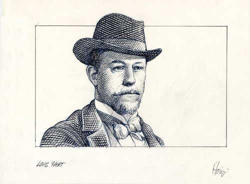 Diseño de Yves Beaujard para el retrato de Louis Yvert. Lápiz sobre papel