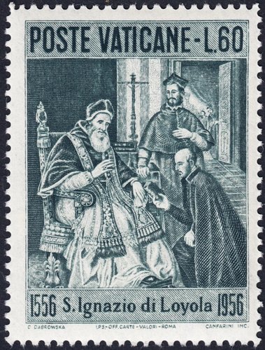 Sello emitido por Vaticano en 1956. Diseño de Casimira Dabrowska y grabado de Mazzini Canfarini