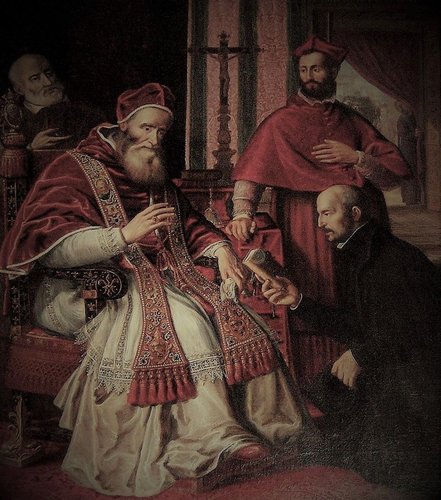 Pintura anónima que muestra a Paulo III y a Ignacio de Loyola. Iglesia del Gesù, Roma