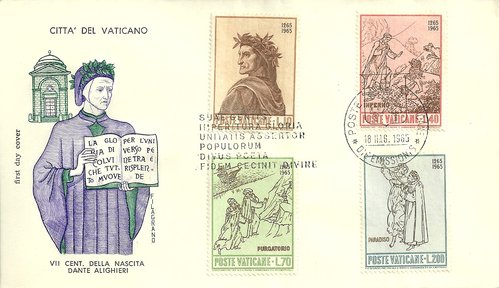 Sobre de Primer Día con la serie completa de Vaticano dedicada a Dante (1965)