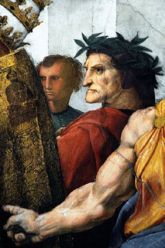 Perfil de Dante en el fresco de Rafael llamado &quot;La disputa del Sacramento&quot; (1510)
