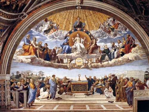 La disputa del Sacramento, 1510, de Rafael. Stanza della Segnatura (Vaticano)
