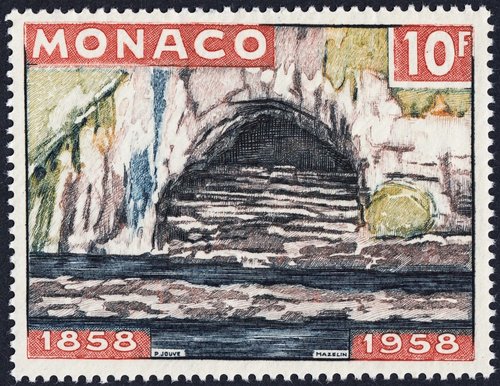 Gruta vacía en Lourdes. Diseño de Pierre-Paul Jouve (1878-1973) y grabado de Charles Mazelin