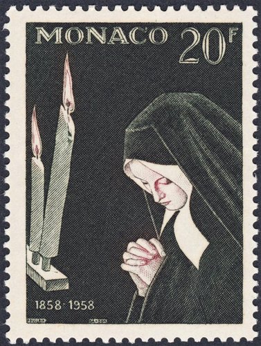 Bernadette Soubirous rogando... Grabado de Pierre Gandon, a partir de una obra de Jean Poullain