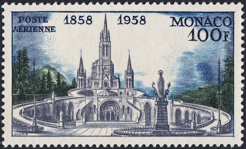 Santuario de Nuestra Señora de Lourdes. Diseño y grabado de Albert Decaris