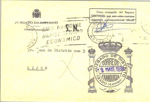 Franquicia postal. Grado (Asturias). Juzgado de Distrito. 1988-05-09. Sobre.jpeg