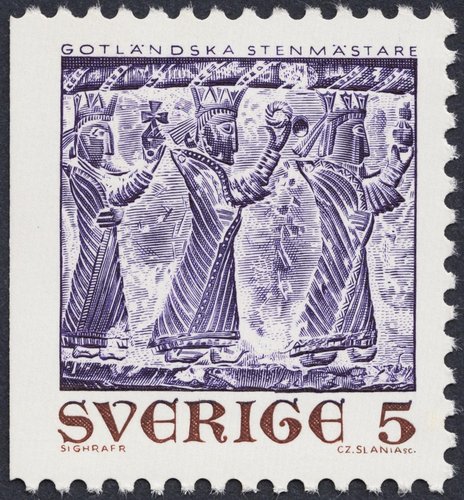 Los tres reyes de la pila bautismal grabados por Slania. Suecia, 1971