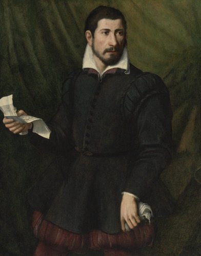 Retrato de un hombre con una carta, atribuido a Francesco Salviati. Óleo sobre panel, 97 x 76.9 cm