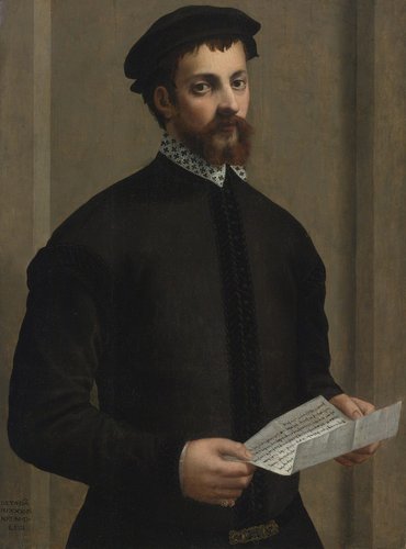 Retrato de un hombre con una carta, atribuido a Francesco Salviati. Óleo sobre panel, 83.2 x 61 cm,  sobre 1554