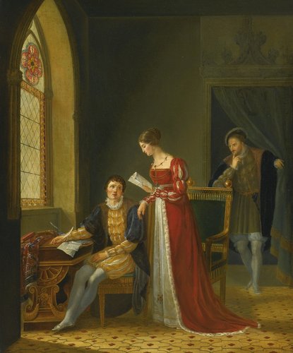 La carta. Escuela francesa, siglo XIX. Óleo sobre lienzo, 53x44 cm